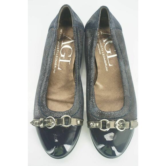 AGL Brigita Blue Camo Shimmer Suede Cap Toe Ballet Flats Size 35 Belted Attilio - Picture 10 of 10